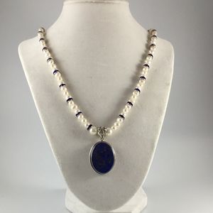 Genuine Freshwater Pearls Necklace & large Lapis pendant